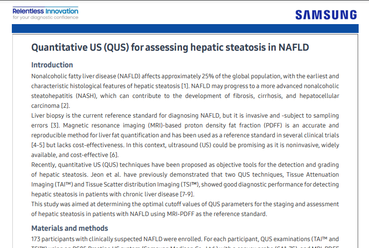 Clinical report on Samsung RS85 Prestige QUS for hepatic steatosis assessment in NAFLD